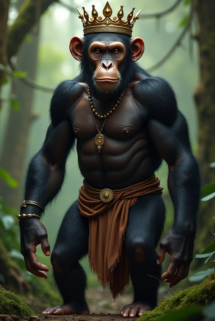 Chimpanzee with loincloth and crown
