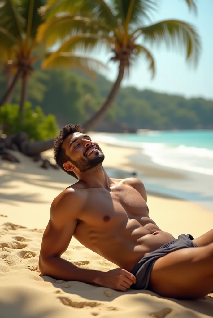 A naked man on a nudist beach