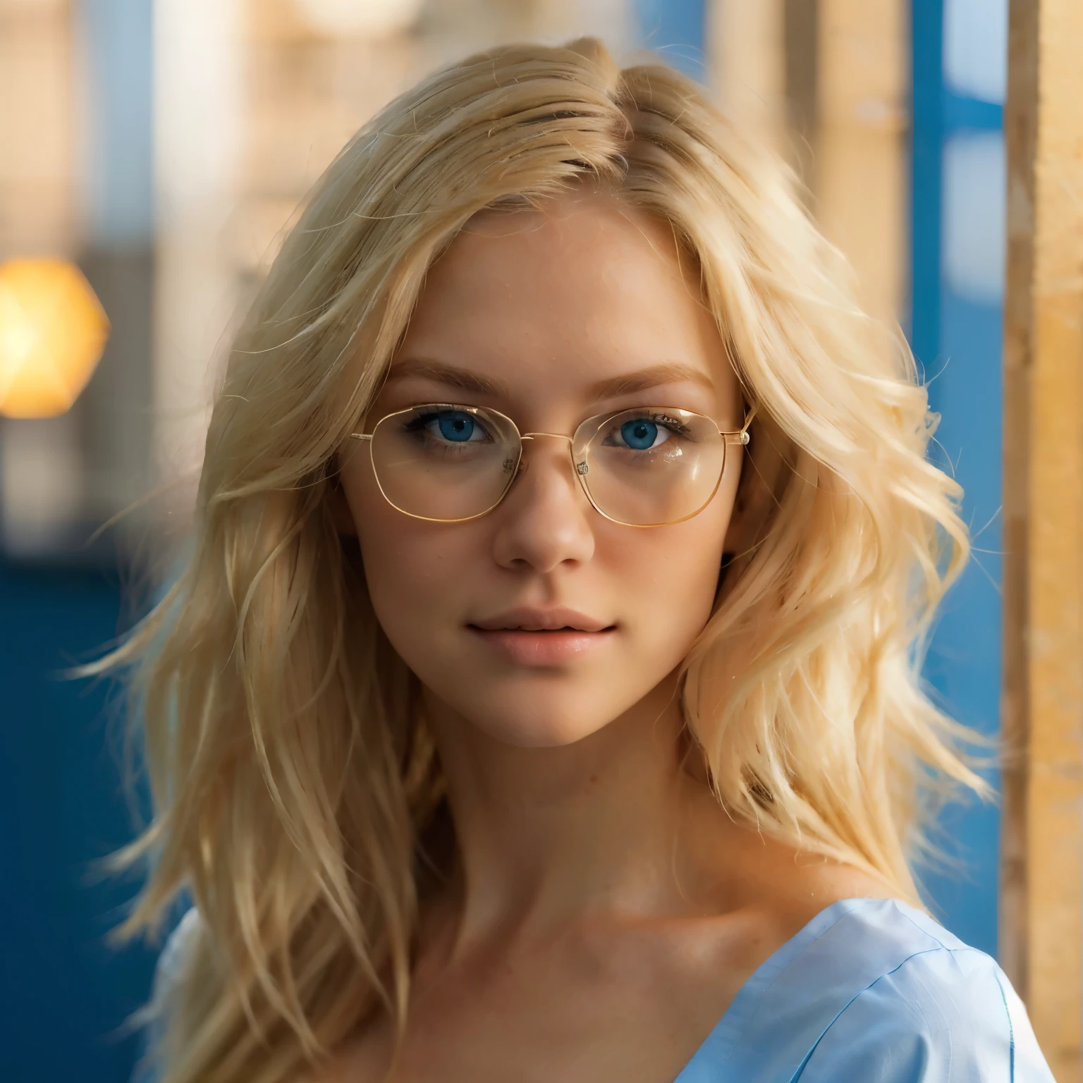 a close up of a woman with blonde hair and blue eyes, beautiful blonder woman, blonder woman, photo of a beautiful woman, beautiful blonde girl, a gorgeous blonde, uma garota featuring cabelo loiro, blonde hair blue eyes, young blonder woman, young beautiful blonde, Attractive woman, blonde hair and blue eyes, long blonde hair and blue eyes, blonde and attractive features, featuring ((orange square glasses))