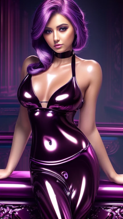 (masterpiece, best quality, glossy, beautiful digital art:1.4), (stunning 21yo woman:1.6), dream in color, close up, purple hair, (makeup:1.3), (super glossy:1.3), ultra detailed, insanely intricate, wallpaper, 8k