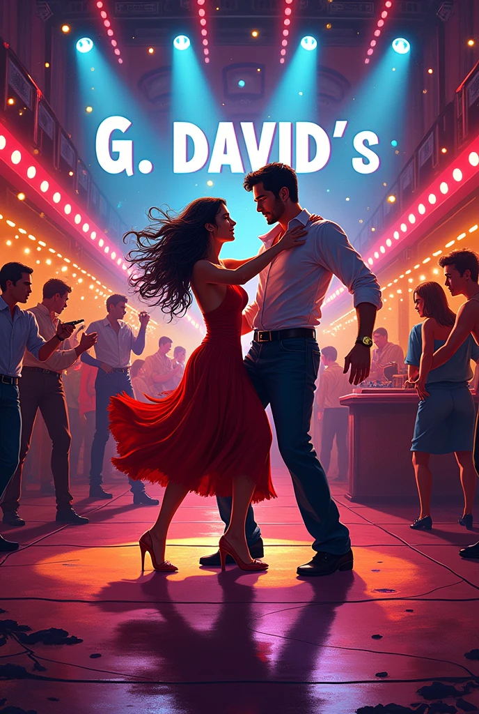 1980s \(style\) retro movie poster, dance party, huge bold text, poster art, disco theme, strong, bold inking techniques, romantic design, This bold inking style adds to the overall dramatic and visually striking aesthetic.
