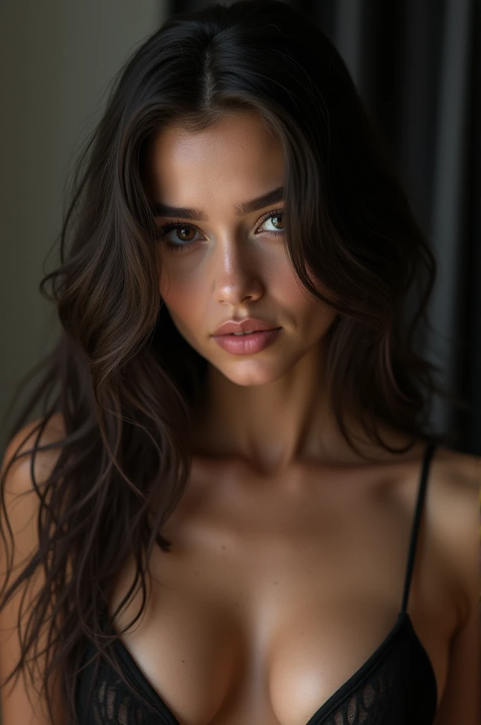 Woman with long hair and exposed tits