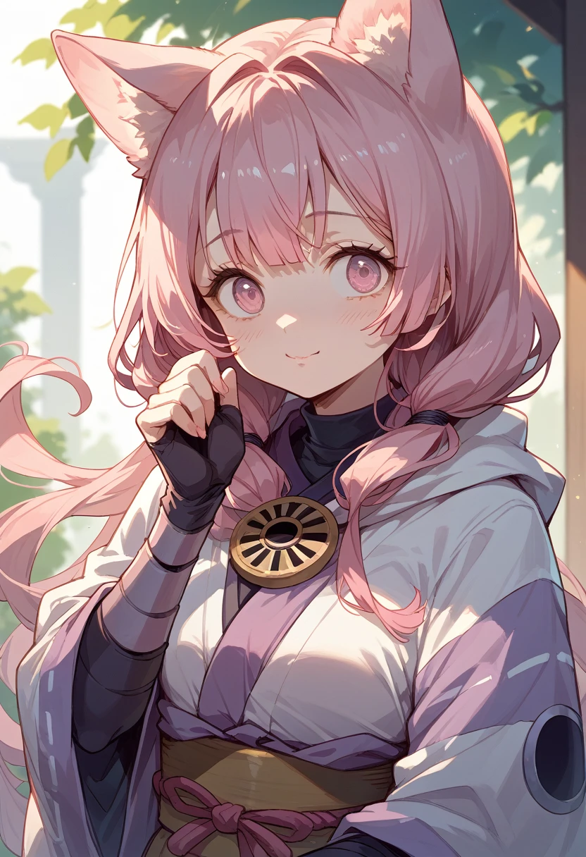 Kimtsu yaiba demon slayer mitsuri,girl,hair pink long,eyes pink,big breats,cute clothe pink,pink ears wolf,tali wolf,