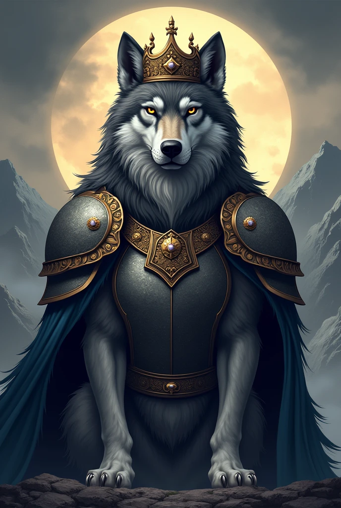 Wolf logo wearing crown and armor