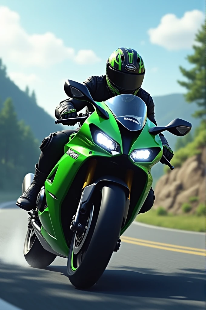 Lee-won en moto Kawasaki
