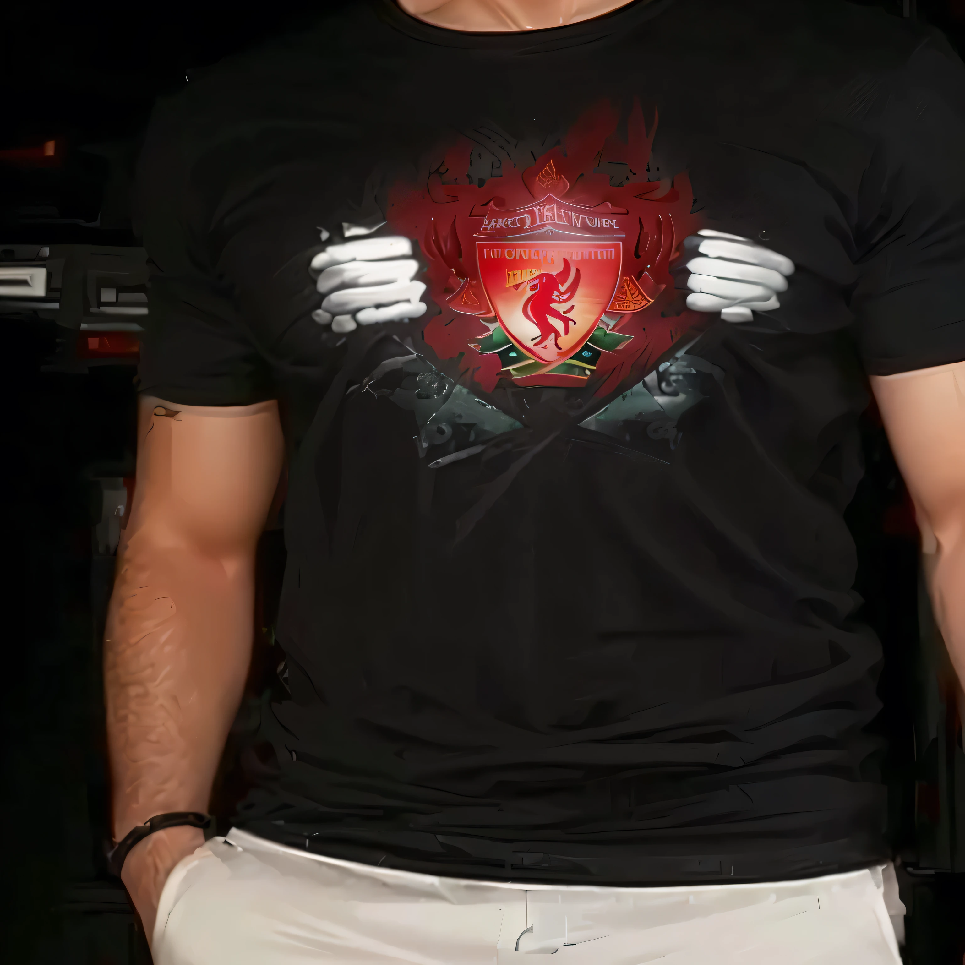 arafed man in a black shirt with a red heart on it, liverpool football club, ferrari logo on it's chest, inspired by Kaff Gerrard, black and red only!!!, reds), surreal!!!, the best ever, t-shirt design, t - shirt design, shirt design, loverslab, tshirt design, awesome, t shirt design, lava!!!