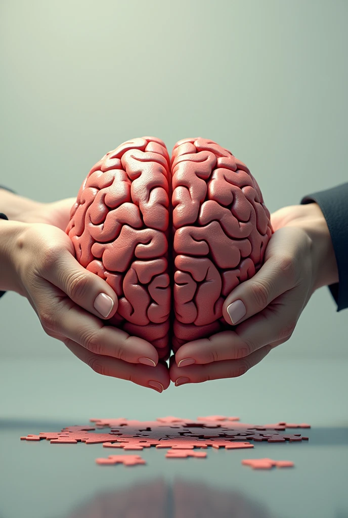 A brain with a heart inside, a puzzle that is being handed over or passed on to someone else
