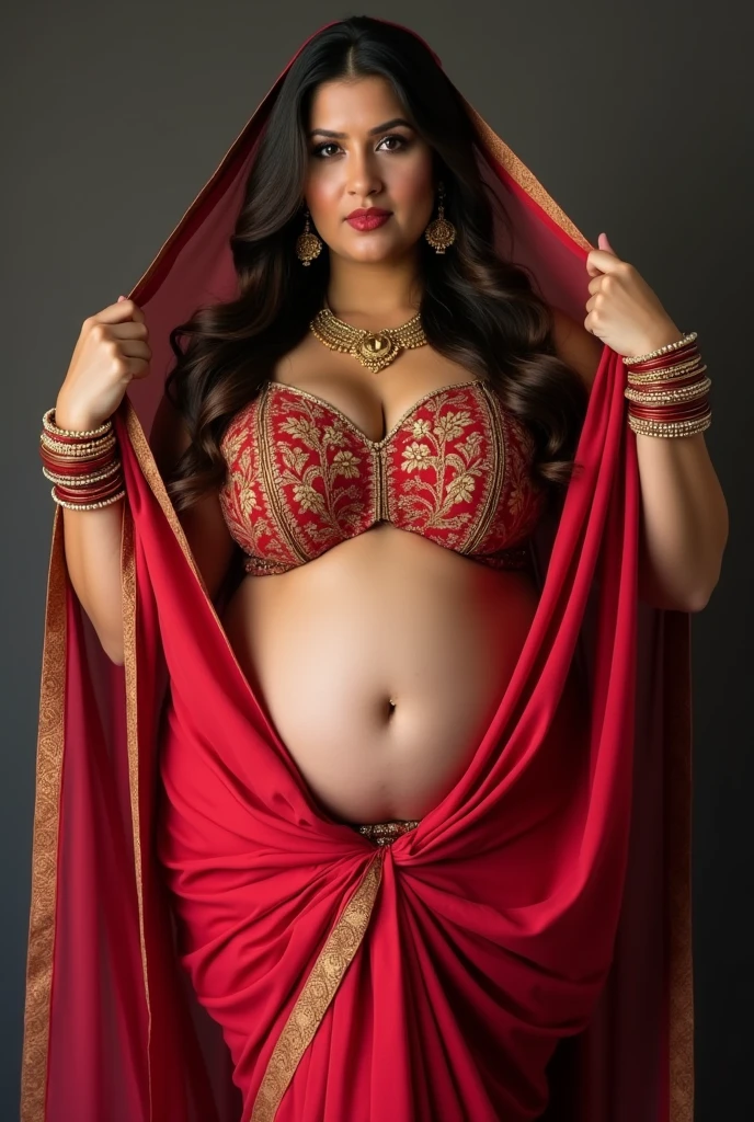 Veil, BBW Fat ass curvy woman is lifting her saree and SHOWING HER ASS in SMALL THONG panty and sexy blouse in bangles