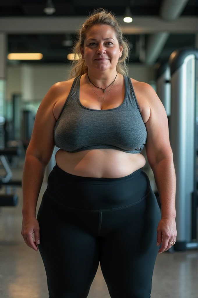 An obese and then thin woman full body gym clothes 