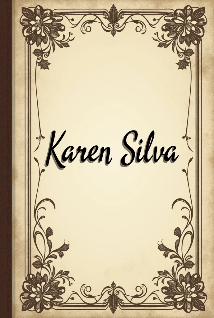 Notebook cover with vintage motifs and the words Karen Silva
