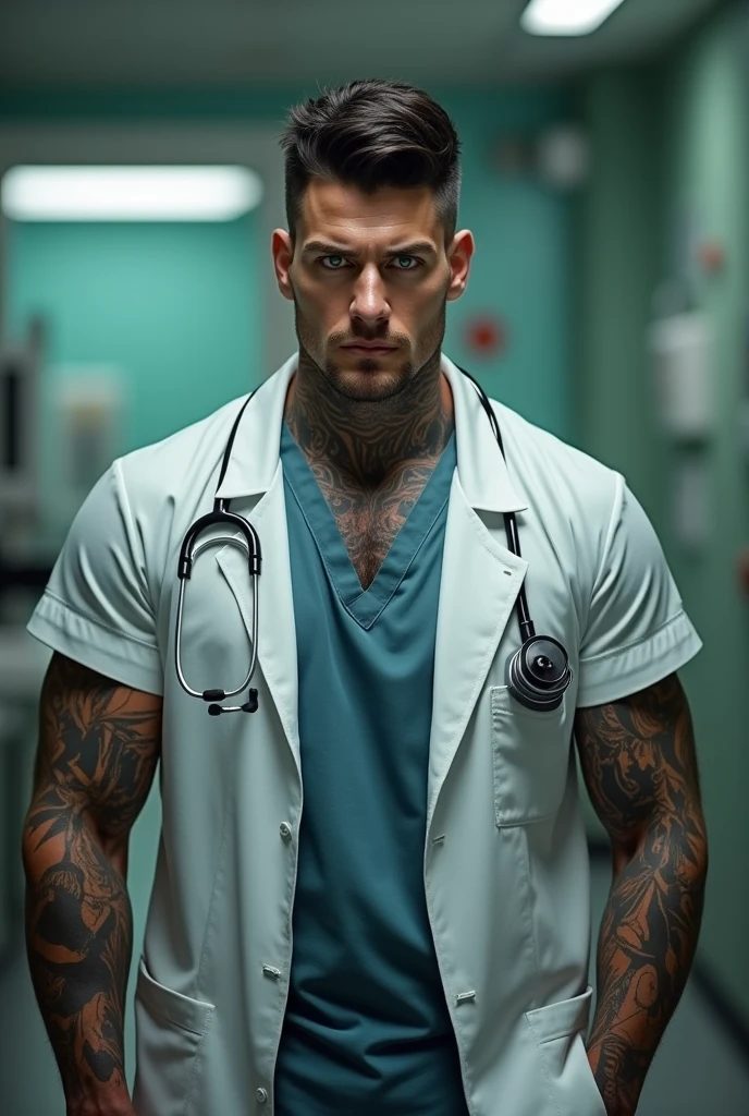 Make a redhead doctor, bearded, quite strong, he has one arm bigger than the other arm. And he is blind in his left eye