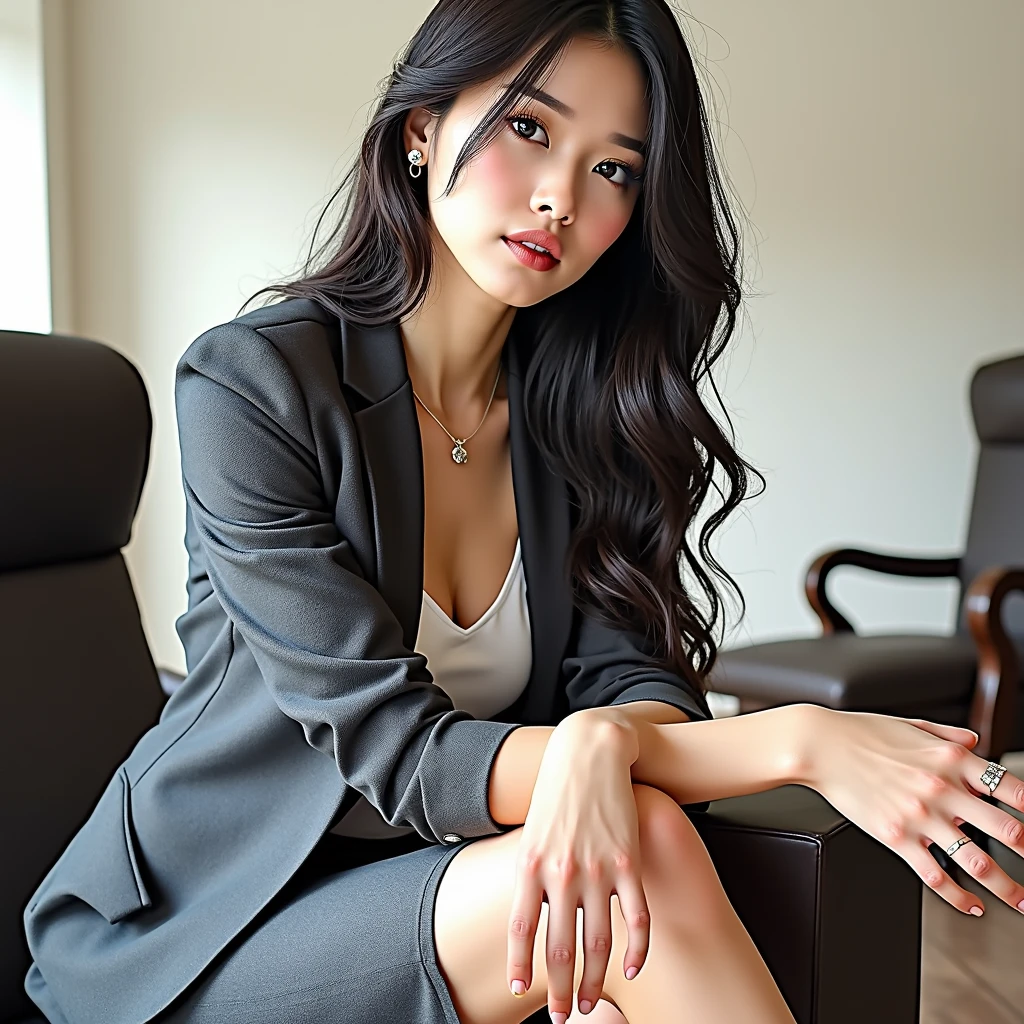 Beautiful woman、Sharing private time。Tight skirt business style。Charm、Tempting。