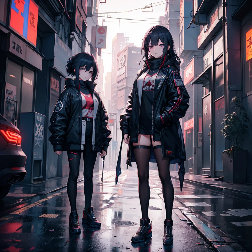 there is a woman standing on the side of the street, cyberpunk art by Yang J, trending on Artstation, realism, artwork in the style of guweiz, anime style. 8k, guweiz, realistic anime 3 d style, trending on cgstation, 🤤 girl portrait, hyper-realistic cyberpunk style, anime style mixed with fujifilm, dreamy cyberpunk girl