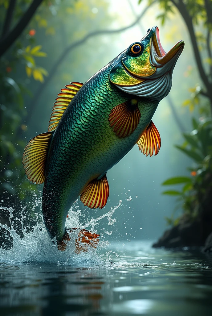 create a png image of a jumping peacock bass