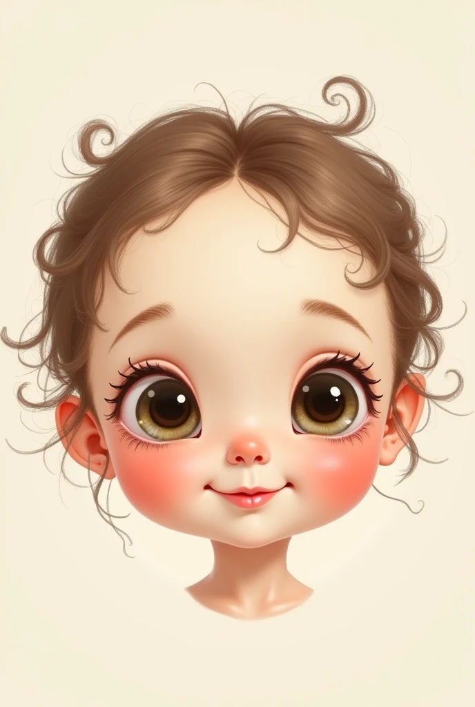 Cute little doll face drawn not real