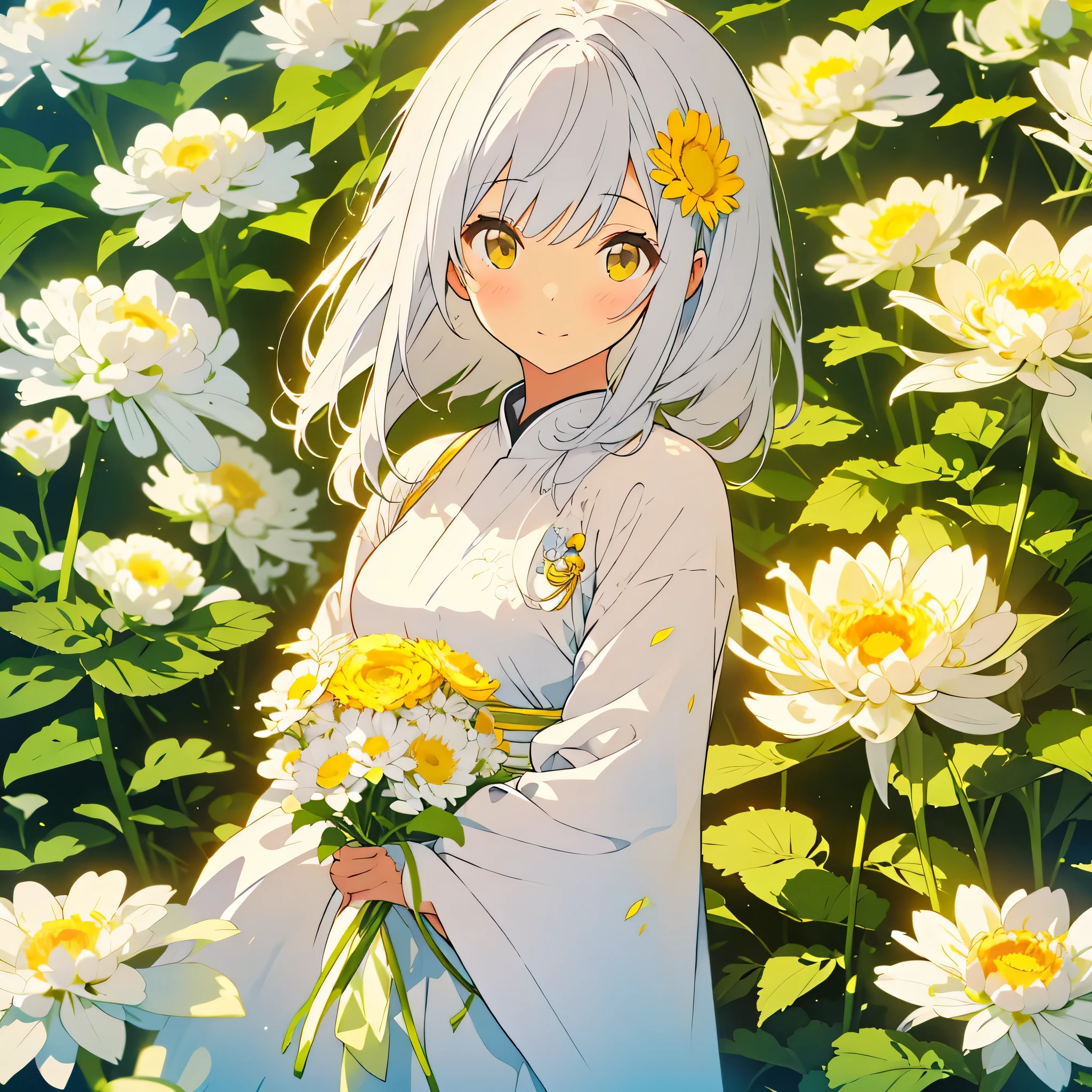 White chrysanthemum with a yellow center