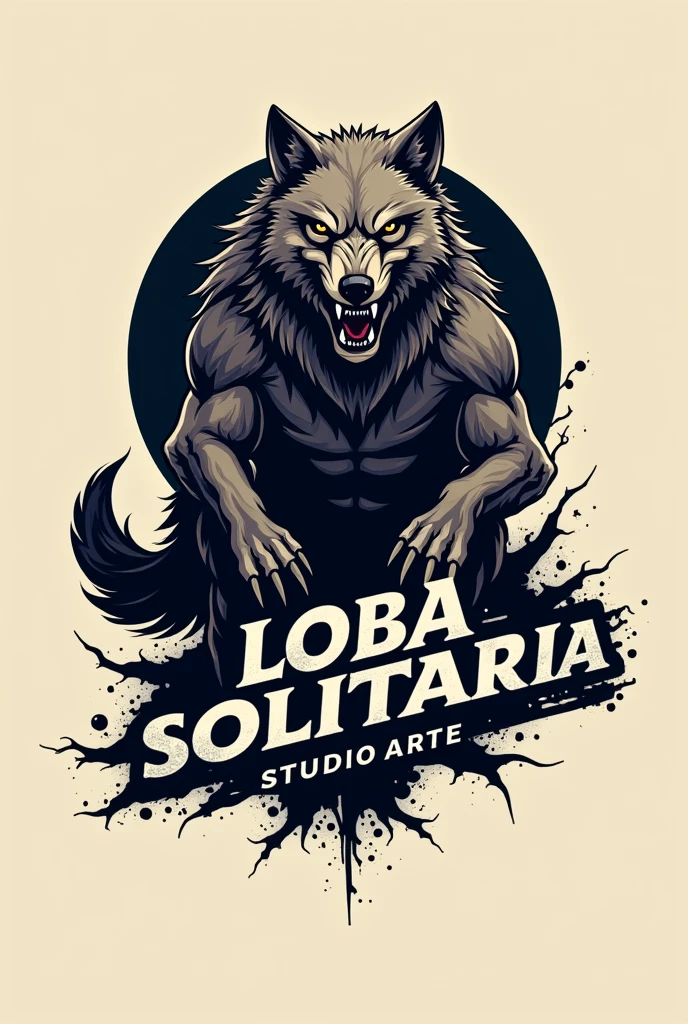 Boxing wolf logo with acronym Loba Solitaria Studio Arte



