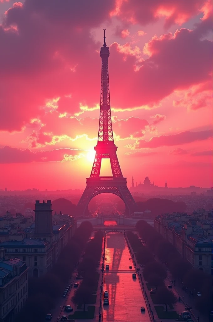 girl with long red hair, standing in red lingerie in front of the eifel tower, back turned to the camera, perfect petite body, small ass, tight hips, face not visible, backside of body, night scenery