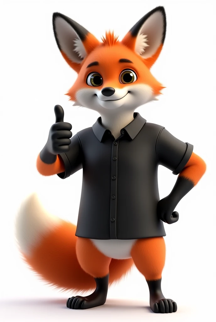 Fox in black computer shirt giving thumbs up for full body 3d photo with transparent background