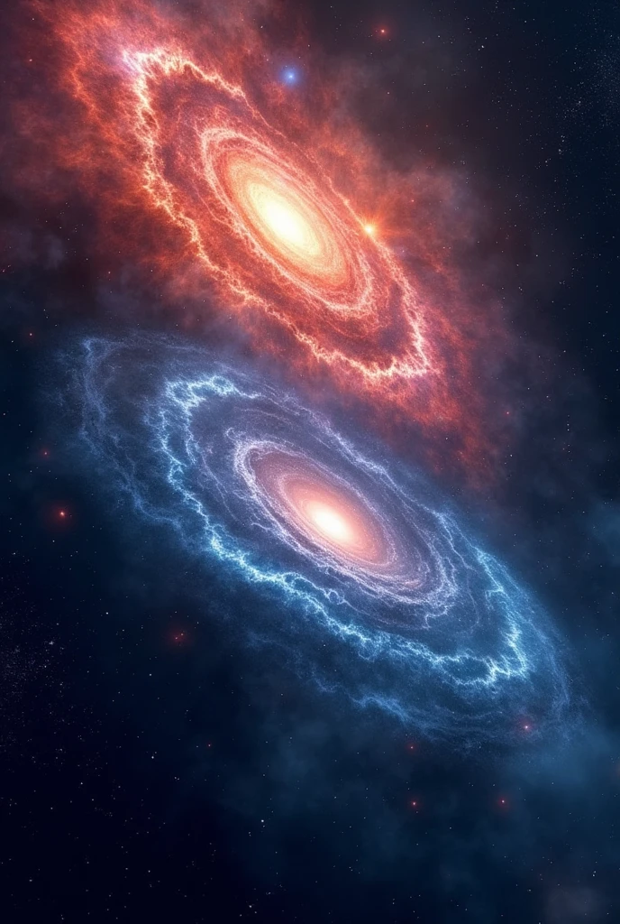 A red and blue galaxy being merged
