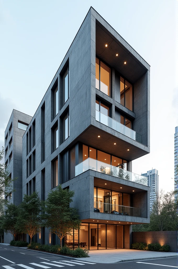 It combines modernist and industrial architectural styles.