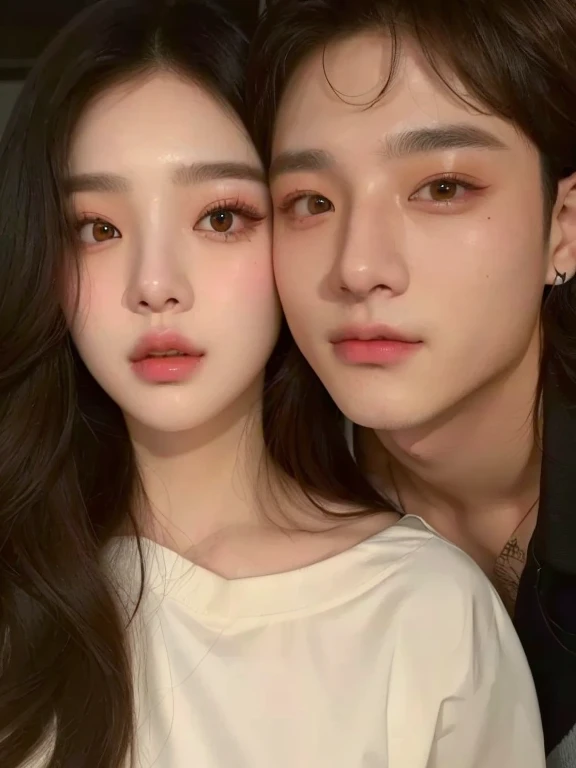 araffes and a woman posing for a picture together, inspired by Yanjun Cheng, & jeehyung lee & wlop, popular south korean makeup, korean artist, yanjun chengt, artwork in the style of guweiz, loish and ross tran, korean face features, popular korean makeup, ulzzang, photorealistic!!!!!!! art style, man face Jungkook bts, bts, Jungkook, jean Jungkook, man bts, bts, Jungkook, jean Jungkook, girl doll face, pretty girl, cute face
