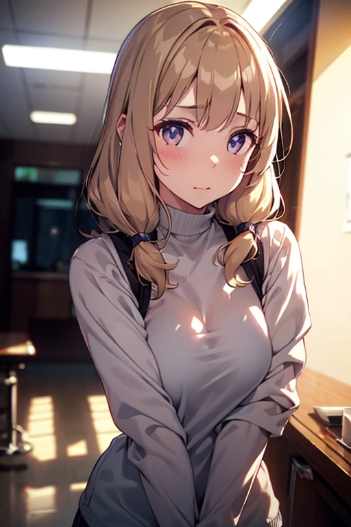 downblouse, extended downblouse, (((tiny boobs))), home, dining room, leaning over the table, setting the table, hair up, cleavage, sexy, sweatshirt,