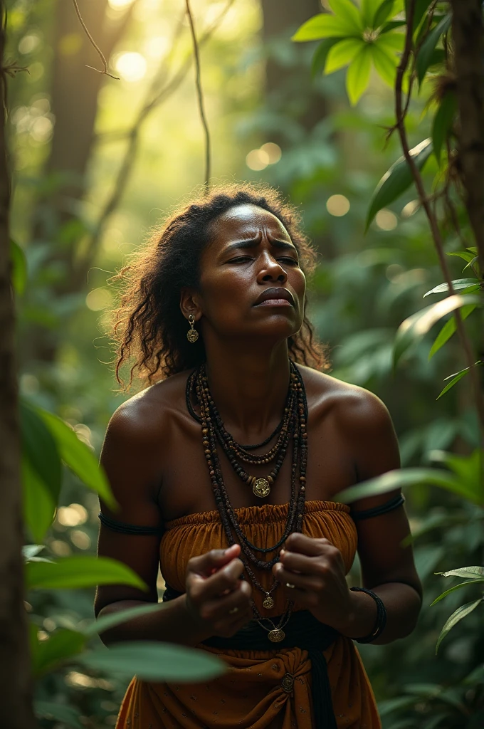 African mother crying in Forest