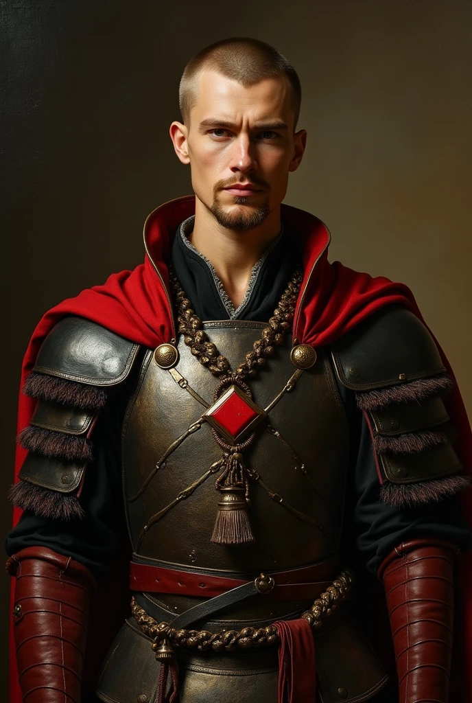 (((full body view))), Vostroyan firstborn, wide range portrait of a male, short white hair, spiral mustache, beard, Distinctive, silver armor plates, Russian Imperial Guard of the 19th century, red heavy trench coat with intricate patterns, white sash, tall, black, peaked, red, silver armor, (((decorated with chains and skulls))), masterpiece, the best quality, Korean webtoon screencap, beautiful detailed eyes, very detailed, high resolution, 16k, 8k, by kyun, gamang, Yoon Gon-Ji, g.ho, gosonjak, shuroop, serious, domi, noah, trending on pixiv, fanbox, skeb, (((medieval fantasy background)))
