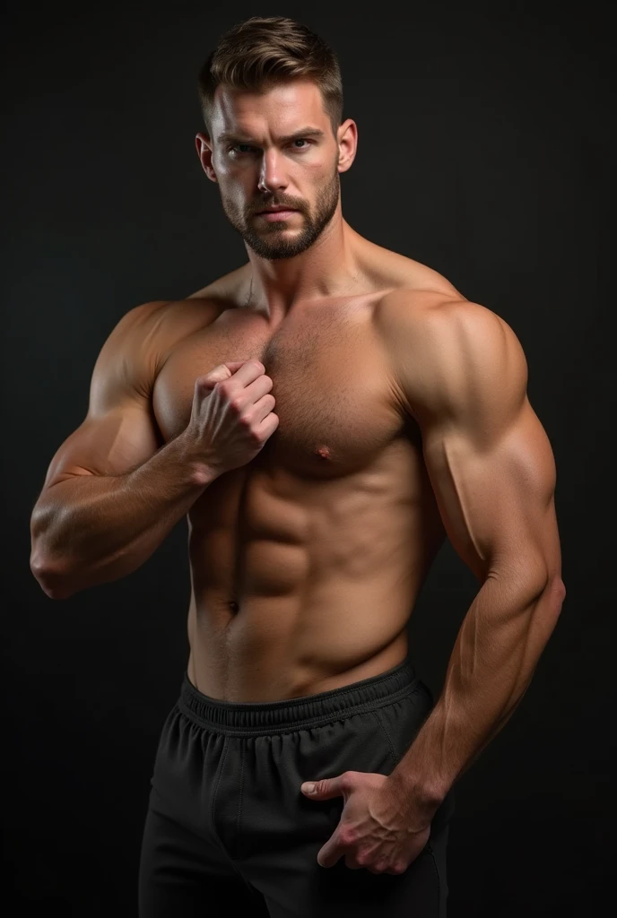 Muscular man with penis out throbbing 