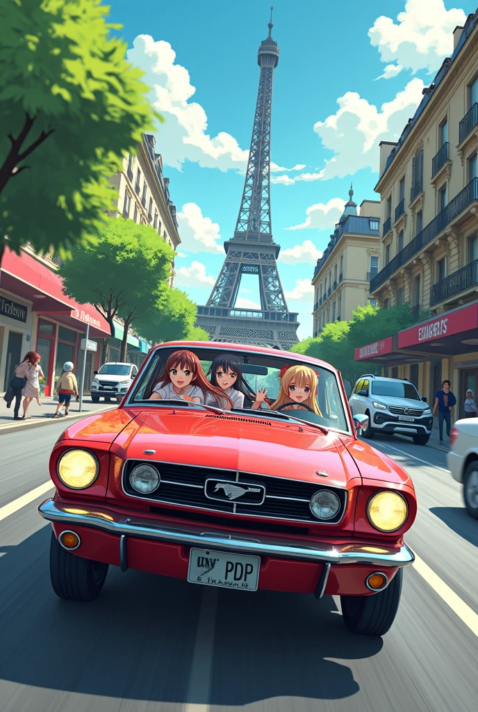 Anime girls inside a car in a chase in Paris with Eiffel Tower in background 2D animation 
No animation errors