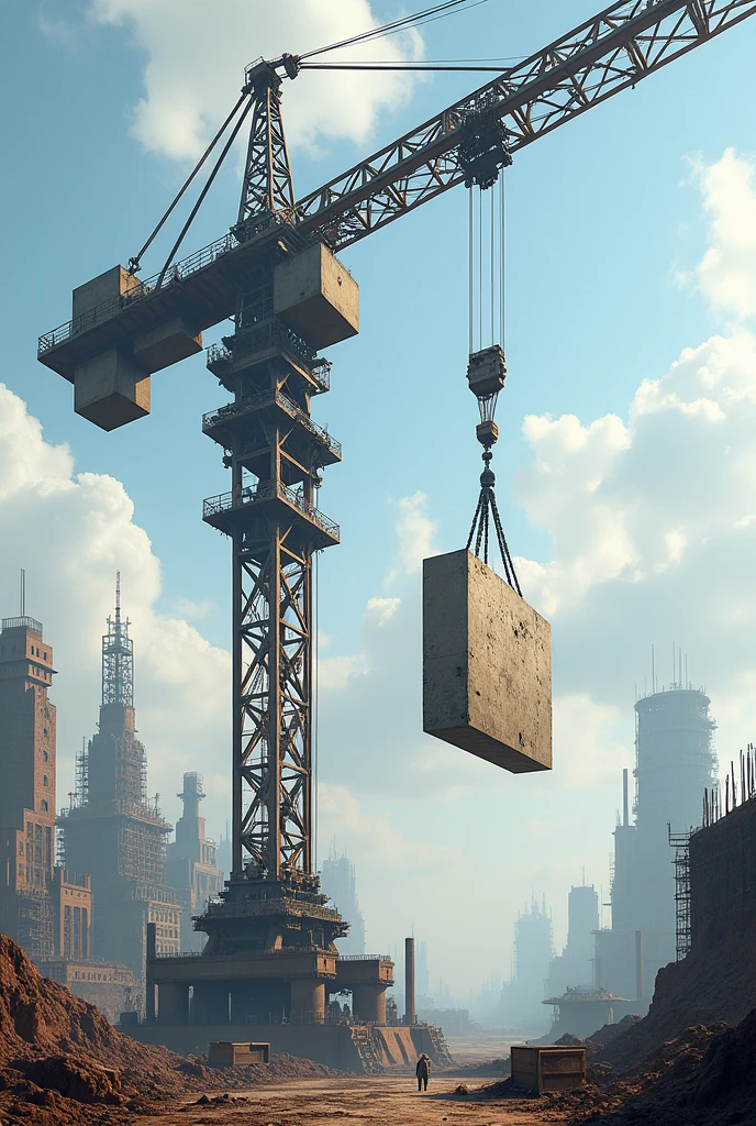 A crane carrying a stone