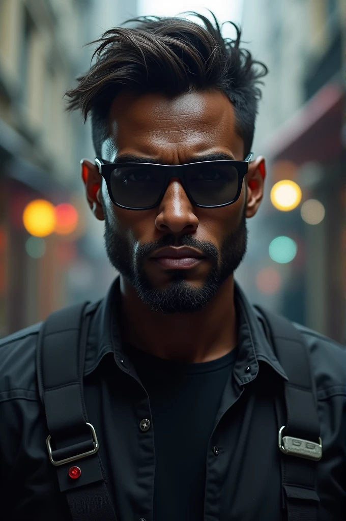 Generation avar for a gamer player of call of duty Mobile , dark-skinned man with glasses and black shirt , 