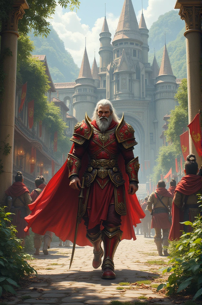 A red warrior arriving at his city after leaving the jungle