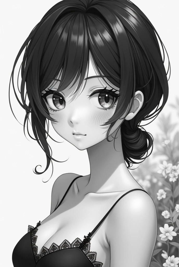black and white anime style girl female, pretty white