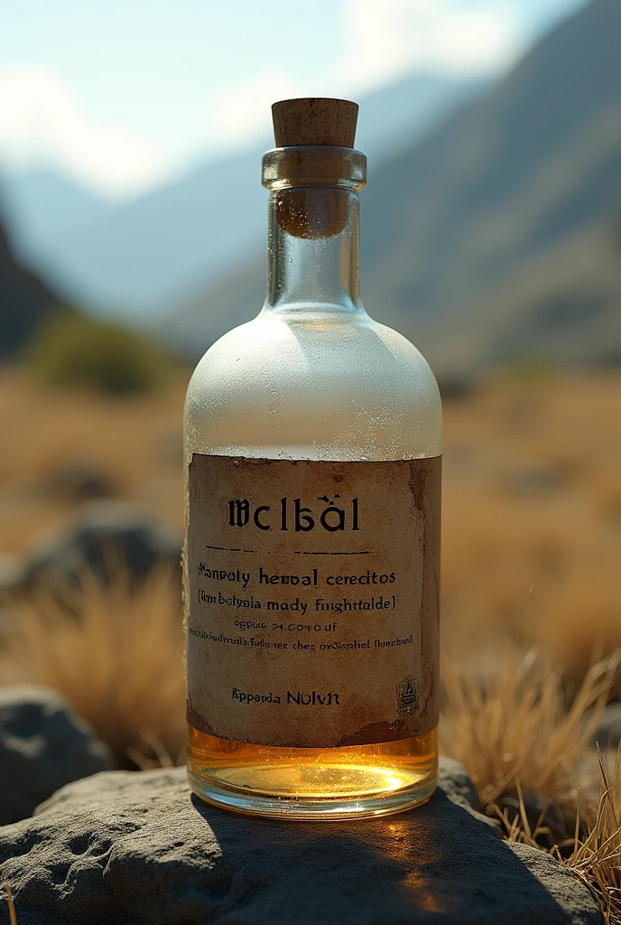 Ancestral cure in an ancient bottle for Kari Kari region of Bolivia Altiplano 