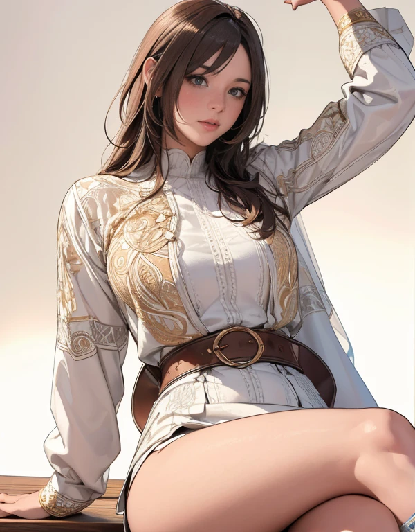 Movie Scenes, Fantasy art, Best image quality, Surreal Portraits,(8k),Ultra-realistic,最high quality ,high quality, High resolution, high qualityの質感,Attention to detail, beautiful, detailed, Extremely detailed CG,detailedなテクスチャ,Realistic facial expressions, masterpiece, in front,dynamic,bold,1 person, One Woman, Age 25, Light brown hair, Long Hair, Up bang hair, Floating Hair, Highly detailed skin,curve,,beautiful胸,Center of chest),{最high quality}, {とてもbeautiful}, {Super detailed}, {最高のAn illustration}, masterpiece,{{{{{Skirt Lift:1.5}}}}},{{{{{Showing off her pure white panties:1.9}}}}},garter belt:1.2,((Holy Knight)), Smooth breastplate, ((Platinum Armor))、((((Extremely detailed and intricately decorated armor:1.1)))),Red Cowboy Shot,smooth udder、big 、(Golden Ratio,Tabletop, 最high quality, 最high quality, Official Art, beautifully、beautiful:1.2), Very detailed, colorful,最高のdetailed,An illustration, Great scene, Asheria Costume:1.5, Asheria Costume:1.5, mini skirt,Knee socks, Thighs, gem, Blue Belt,Belt number 1),Course of action, A look of contempt ,From below,Sitting:1.9,{{{{{Spread your legs:1.9}}}}}, Please stretch your legs and rest.:1.8, bikini armor,
