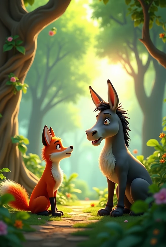 King donkey and fox talking about them woth in forest animation