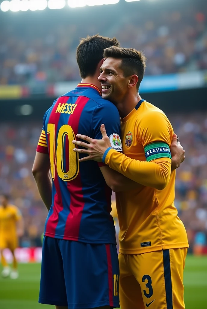 Messi and Cristiano Ronaldo hugging
