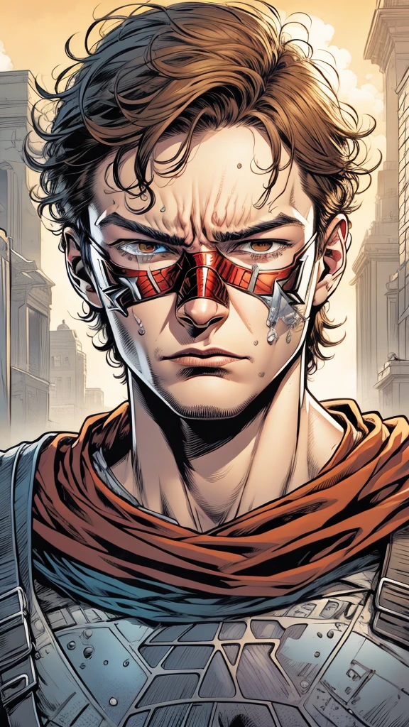 close -up portrait for peter parker sad, crying