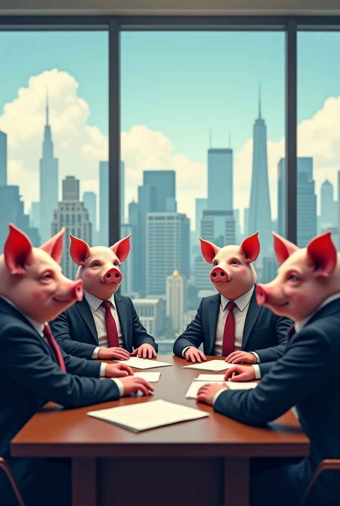 office with sows and pigs executives in business meeting for pc wallpaper
