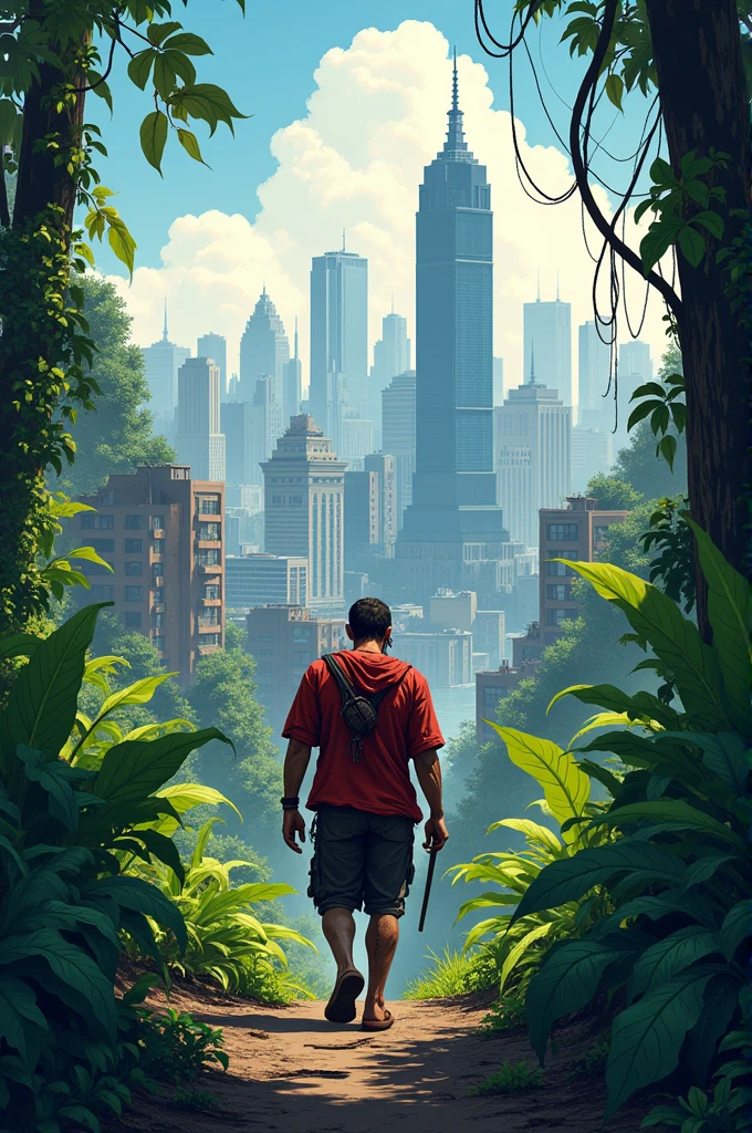 A red survivor arriving at his city after escaping from the jungle 2d
