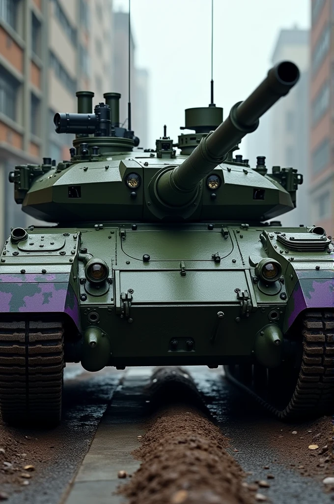 Spawns an M1 Abrams in dark green colors and small purple details, with a gun similar to that of a T92 HMC