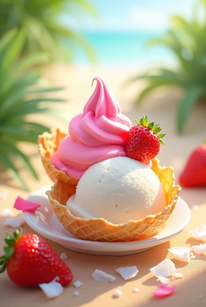 Curichi double-color ice cream strawberry and coconut