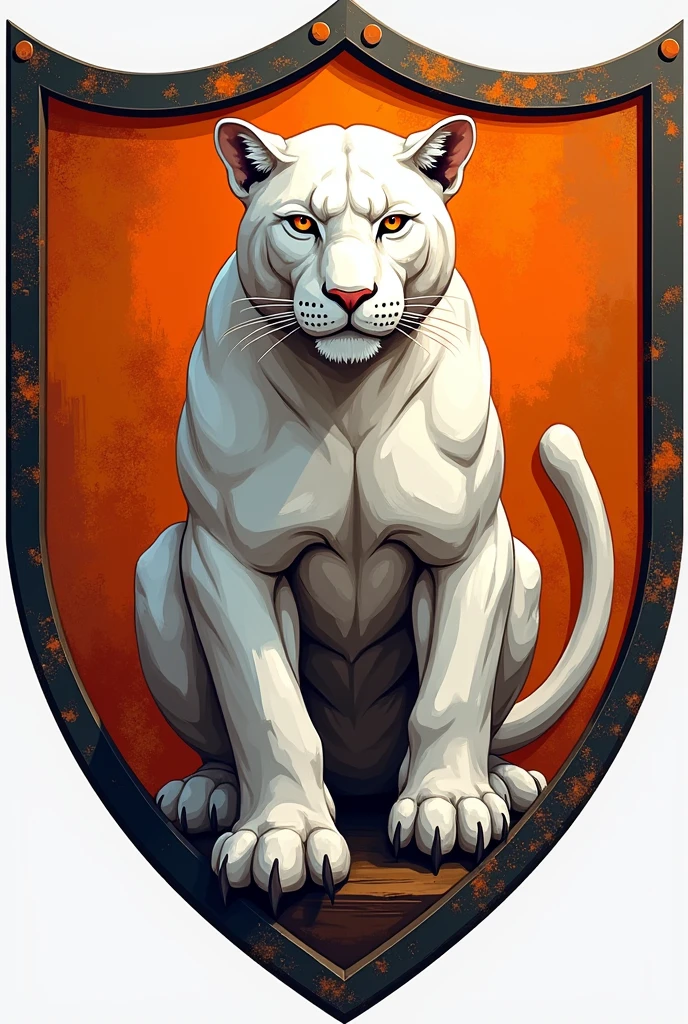A shield that has a panther in front in white and orange, same as normal teams shield.