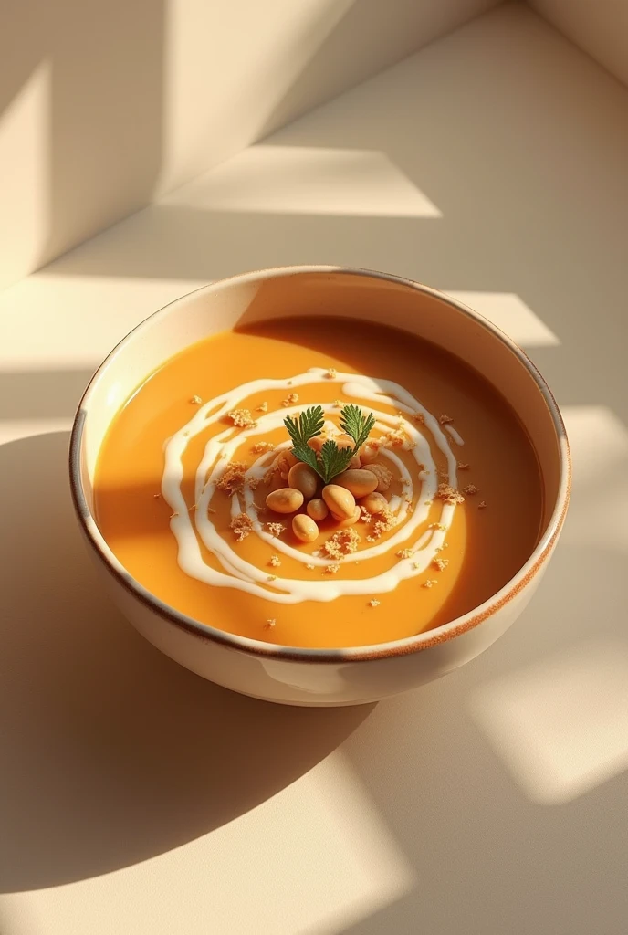 Could you generate an image of a peanut soup that has shadows and looks realistic?