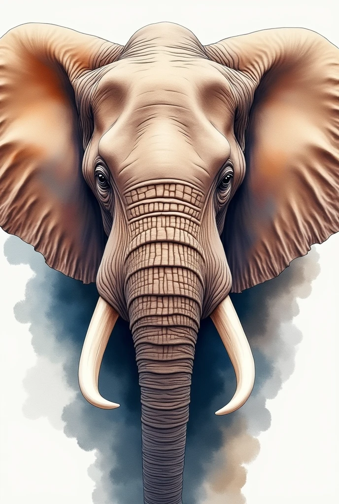 Elephant Face Watercolor Drawing Without Background 
