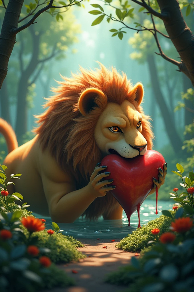 Alion in a hole and  eating donkey's hear   woth forest animation 