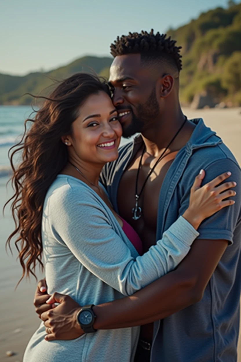 A photo of Tina Nguyen, an Asian woman at Howard university. She is Asian and Curvy as hell wearing a bikini. Hanging with her athletic African American linebacker boyfriend at the beach in swimwear