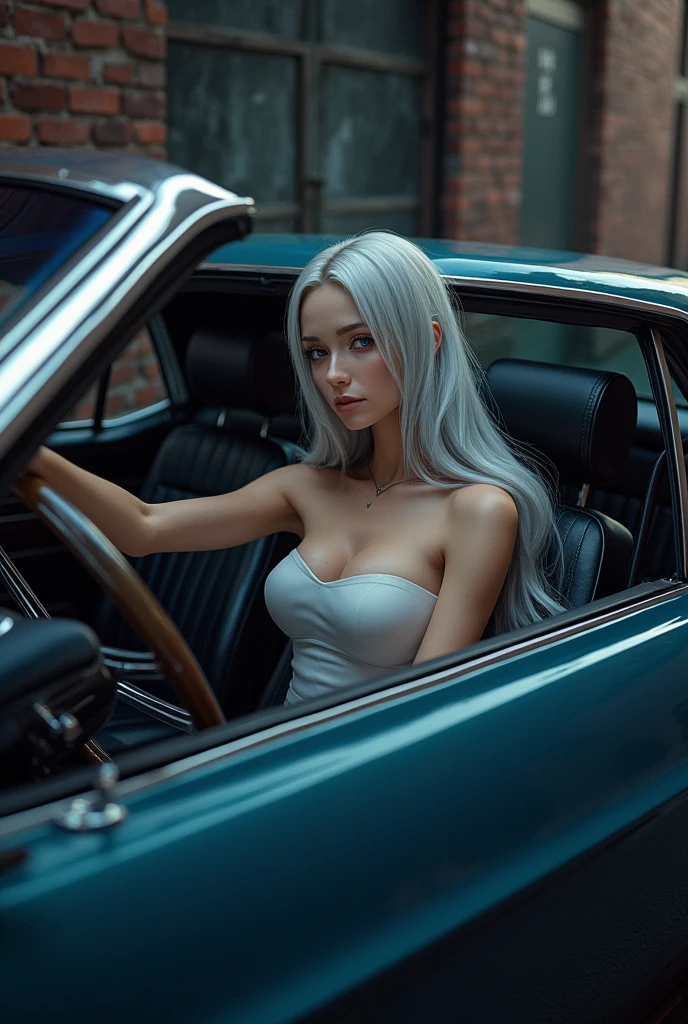 Elizabeth from the 7 Deadly Sins with great features in a 69 Ford Mustang